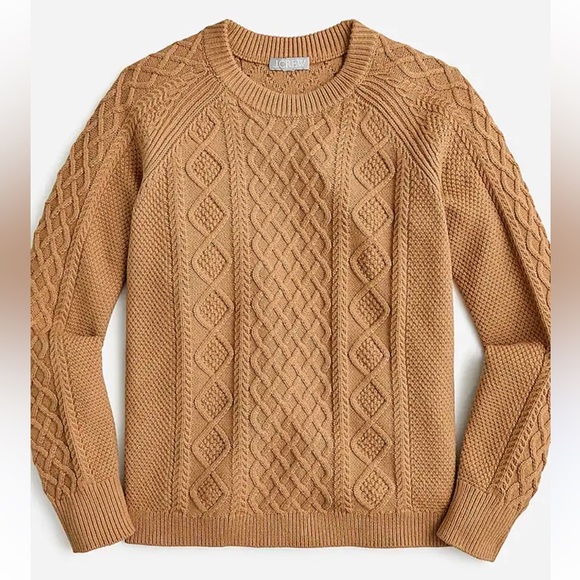 J. Crew Tan Cotton Chunky Cable Knit Crewneck Sweater Women’s Size Medium - Picture 1 of 6